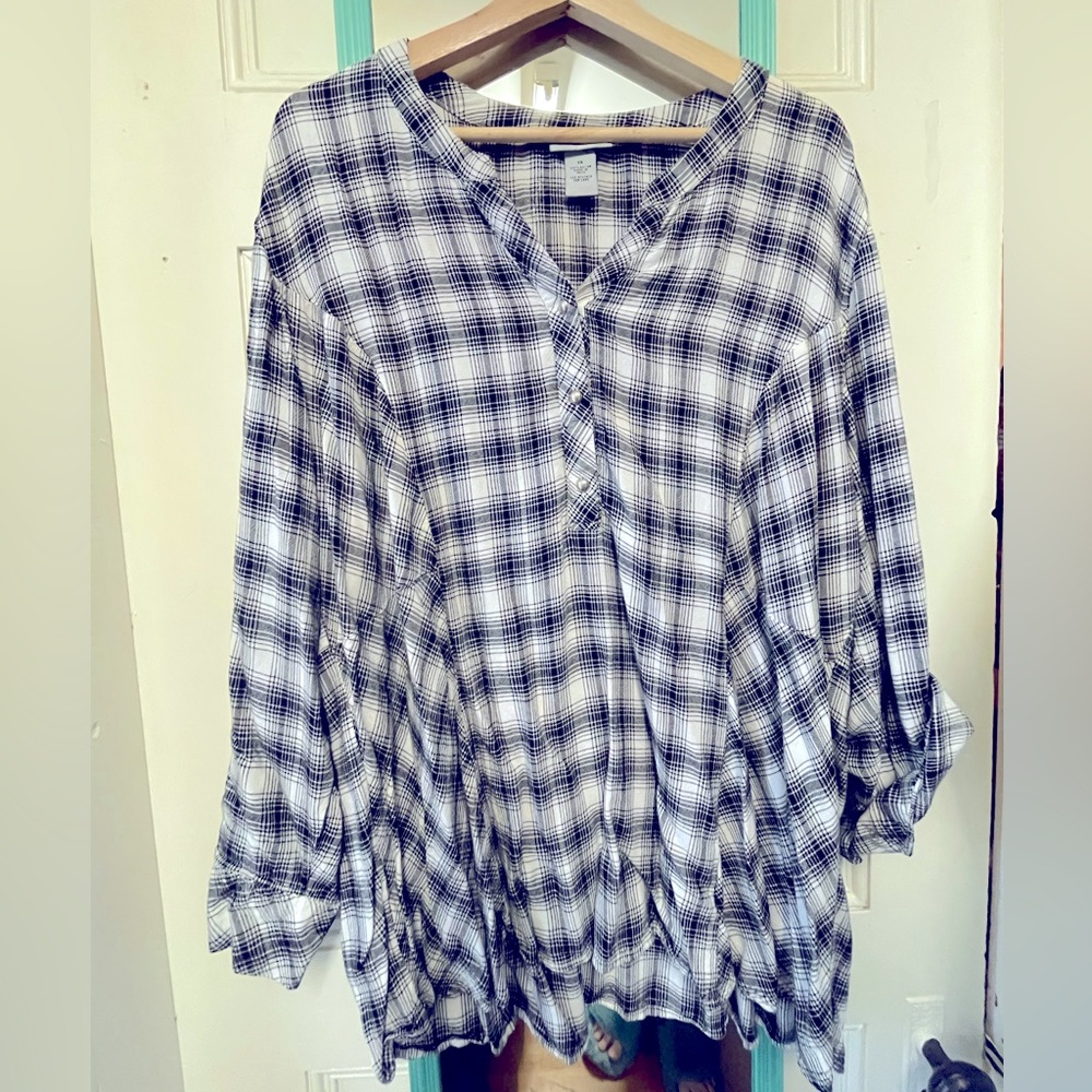 Catherines 1X Womens Pullover Plaid Shirt